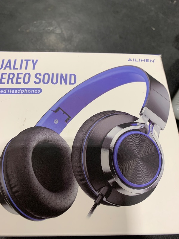 Photo 1 of AILIHEN C8 Headphones Wired, On-Ear Kids Headphones with Microphone and Volume Control Foldable Corded Stereo 3.5mm Headset for School Teens Smartphones Chromebook Laptop Tablets Travel (Black Blue)