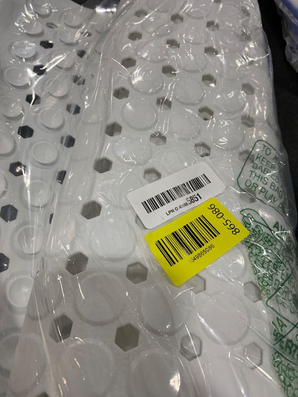 Photo 1 of Linoows Non-Slip Bathtub and Shower Mats, Power Grip Bath Mat 35 x 16.3 Inch with Suction Cups and Drain Holes for Tub Bathroom Floor Safety, Machine Washable Soft Bathmat, White