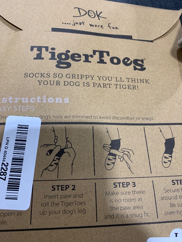 Photo 1 of DOK TigerToes Premium Non-Slip Dog Socks for Hardwood Floors - Extra-Thick Grip That Works Even When Twisted - Prevents Licking, Slipping, and Great for Dog Paw Protection - Size Large
