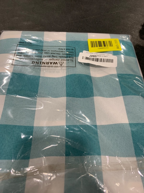 Photo 1 of Hiasan Checkered Tablecloth Rectangle - Waterproof and Wrinkle Resistant Table Cloth for Picnic, Dinner and Party, Washable Polyester Fabric, 54 x 80 Inch, Turquoise and White Gingham Pattern