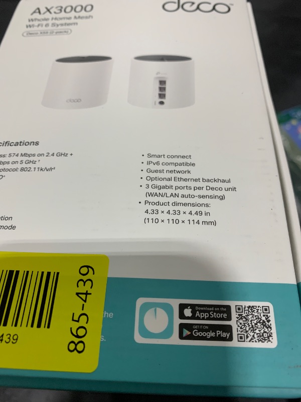 Photo 1 of TP-Link Deco X55 AX3000 WiFi 6 Mesh System - Covers up to 4500 Sq.Ft, Replaces Wireless Router and Extender, 3 Gigabit Ports per Unit, Supports Ethernet Backhaul, Deco X55(2-Pack)