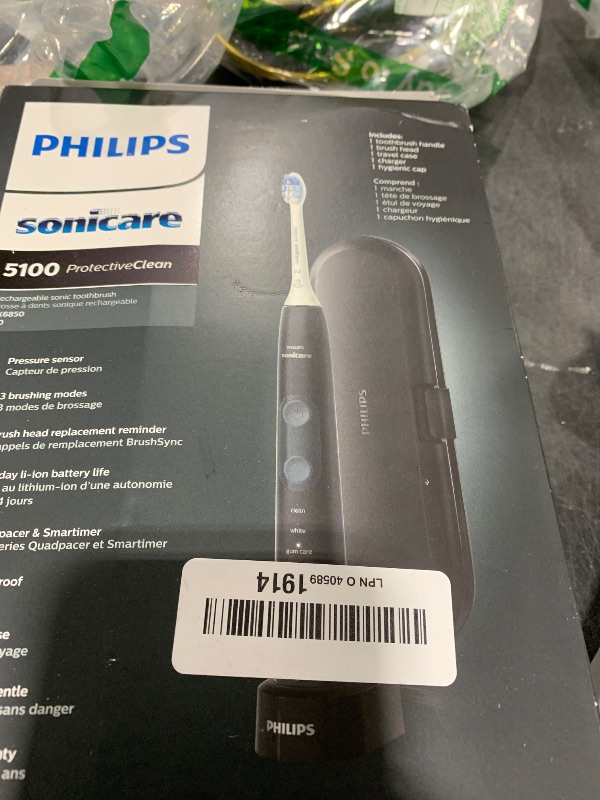 Photo 1 of Philips Sonicare ProtectiveClean 5100 Rechargeable Electric Toothbrush, with Pressure Sensor, 3 Cleaning Modes, SmarTimer and QuadPacer, 14-Day Battery Life, Travel Case, Black, Model HX6850/60