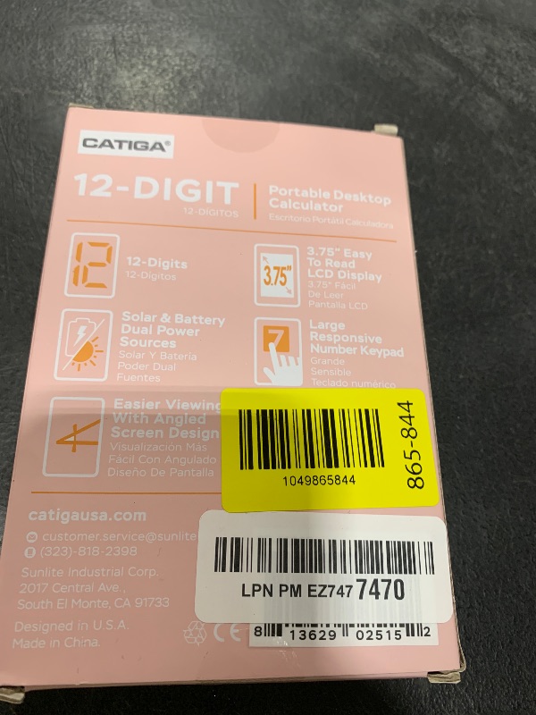 Photo 1 of CATIGA 12 Digit Desktop Calculator Basic Desk Calculator with Large LCD Display, Big Buttons, 4 Function, Solar and Battery Dual Power, for Office, School, Home, SD-1292 Pink