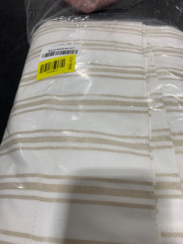 Photo 1 of ZJDECOR Beige Stripe Blackout Curtains 90 Inch for Bedroom,Ticking Stripe on White Cotton Blend Light Filtering with White Liner,Modern Darkening Window Treatment,Back Tab Rod Pocket,55" Wx90 Lx2