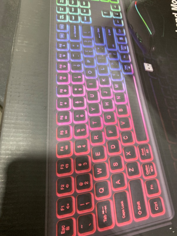 Photo 1 of Wireless Keyboard and Mouse Combo - RGB Backlit, Rechargeable & Light Up Letters, Full-Size, Ergonomic Tilt Angle, Sleep Mode, 2.4GHz Quiet Keyboard Mouse for Mac, Windows, Laptop, PC