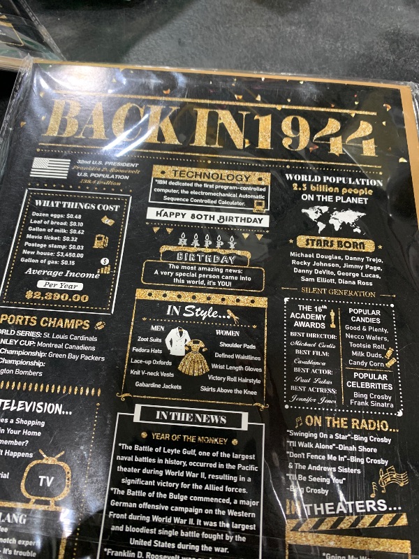 Photo 1 of BGTCARDS 80th Birthday Card, 80th Birthday Decorations for Women Men, 80th Birthday Gifts for Dad Mom, Back in 1945 Birthday Card, Black Gold
