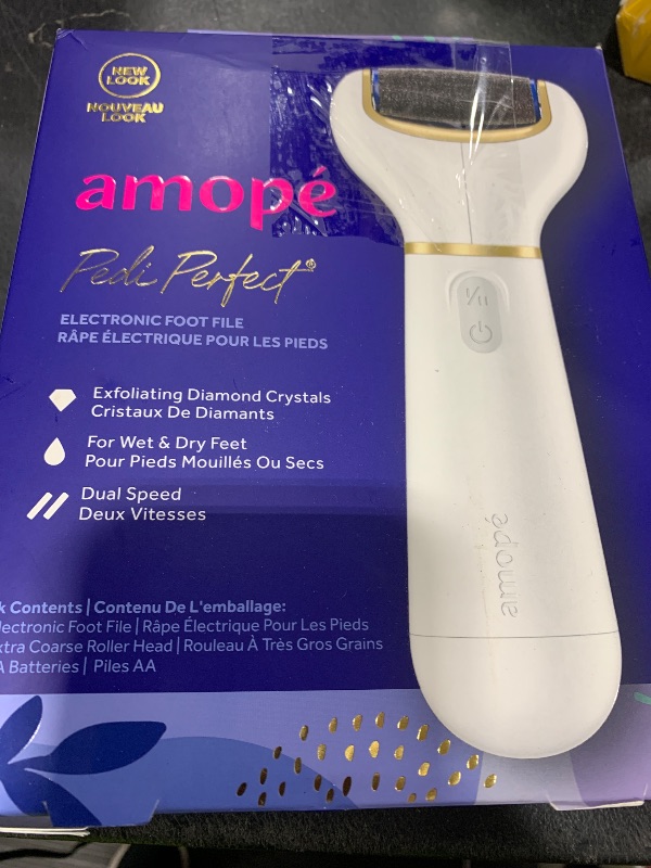 Photo 1 of Amopé Pedi Perfect Electric Callus Remover Foot File w/ Diamond Crystals, Pedicure Tool for Feet, Removes Hard & Dead Skin, Feet Scrubber & Buffer, Splashproof, w/ Extra Coarse Roller Head, 1 Count