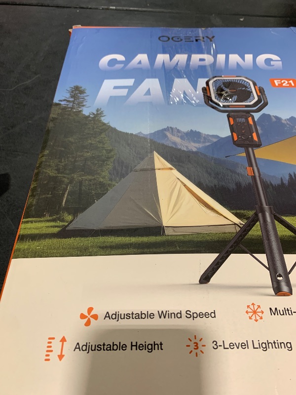 Photo 1 of OGERY F21 Camping Fan with Stand, 20000mAh Rechargeable Battery Powered Standing Fan, LED Lanterns for Power Outages, Strong Wind, Fast Charging for Tent, Travel, Bedroom, Camping Essentials
