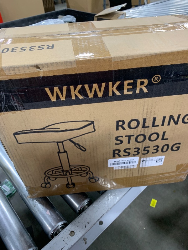 Photo 1 of WKWKER Square Rolling Stool with Footrest PU Leather Height Adjustable 360° Swivel Stool with Wheels Massage SPA Salon Stools Task Chair Desk Drafting Bedroom Vanity Stool (Grey)