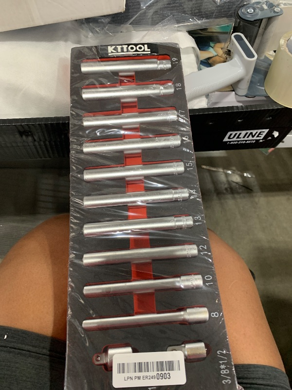 Photo 1 of 12pcs Extra Deep Socket Set Metric 12 Point 3/8" and 1/2" Drive Extra Long Socket 8mm 10mm 12mm 13mm 14mm 15mm 16mm 17mm 18mm 19mm With 1/2" 3/8" Adapter
