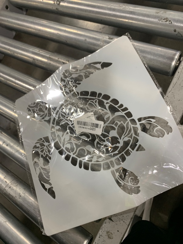 Photo 1 of Sea Turtle with Magnolias Craft Stencil Template 11.8 x 11.8 Inch Reusable Turtle Stencil for Painting on Wood Wall Floor Fabric Furniture, Turtle DIY Home Decor Craft Stencil