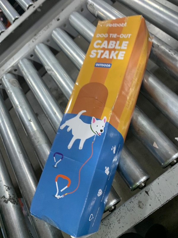 Photo 1 of Petbobi Dog Tie-Out Cable and Stake - 40ft Heavy Duty Cable with Spring, No Tangle, 16in Ground Stake, Ideal for Yard, Camping and Beach, Suitable for Medium to Large Dogs Up to 120 lbs, Blue