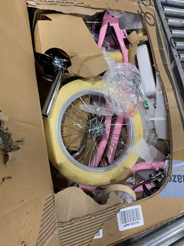 Photo 1 of Glerc ?Little Molly 14 Inch Kids Bike, Retro Cruiser Girls Bike for Children Ages 3-5 Years Old, Kids Bicycle with Wicker Basket & Training Wheels, Pink