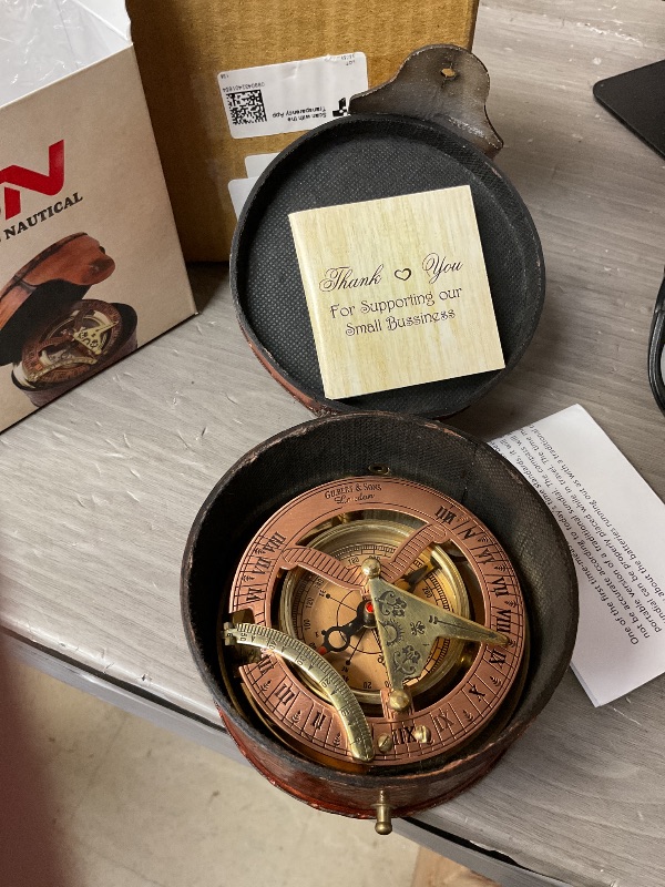 Photo 1 of Brass  red Nautical - Antique Brass & Copper Sundial Compass, Sundial Clock in Box Gift Sun Clock Ship Replica Watch