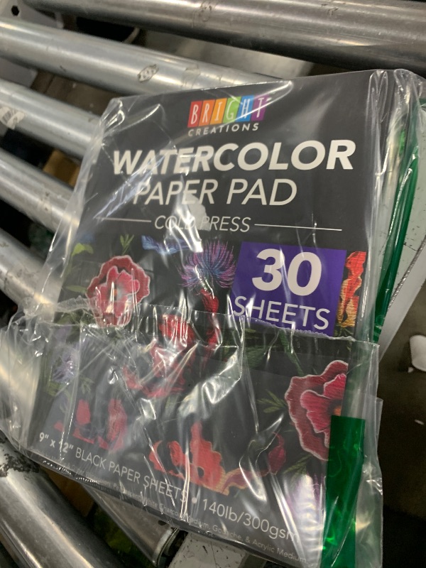 Photo 1 of Bright Creations 30 Sheets 140lb Cold Press Black Watercolor Paper, Drawing Pad for Arts & Crafts, Mixed Media Paper, Black Sketch Pad for Watercolor, Acrylic, Gouache, and Metallic Colors, 9 x 12 in