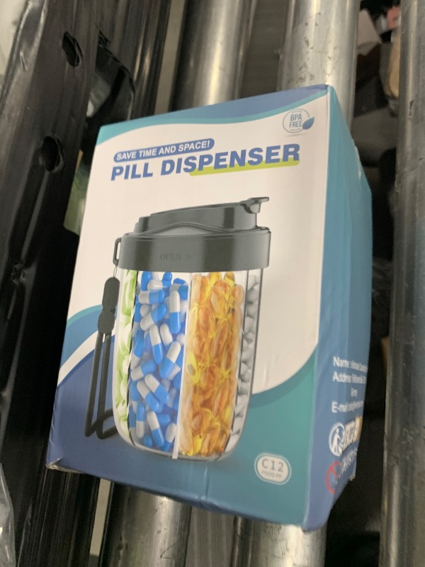 Photo 1 of Large Pill Dispenser to Store 7 Various Supplements - Pill Organizer & Supplement Organizer for Travel, Anti-Mixing Design, with Strap & 20 Sticky Labels (Blue)