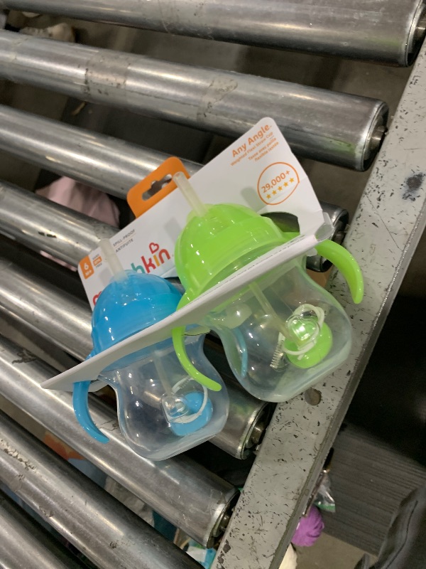 Photo 1 of Munchkin Any Angle Sippy Cups for Toddlers, Spill Proof Weighted Straw Cup with Transition Handles for Babies 6 Months and Up, 2 Pack, Blue/Green