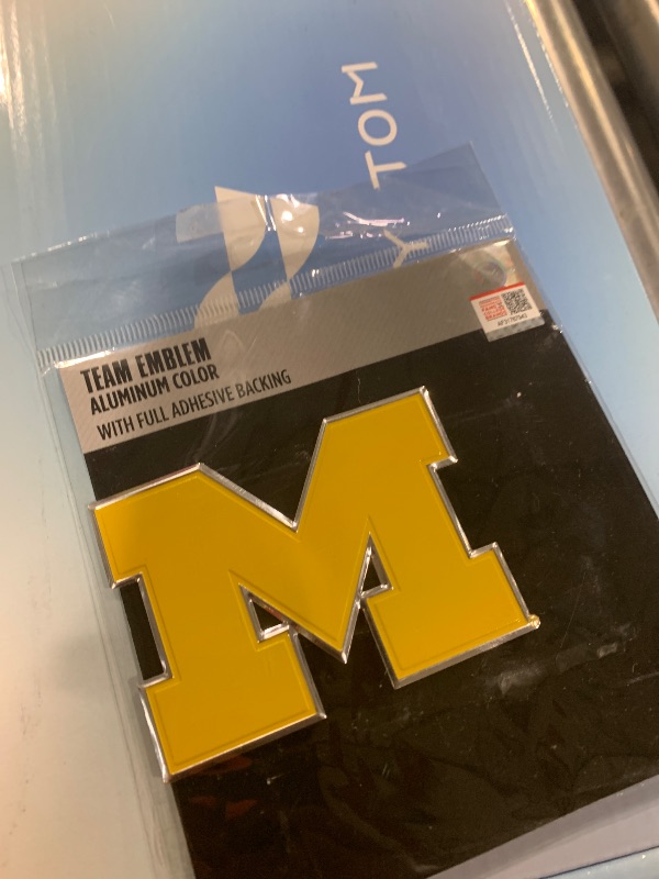 Photo 1 of FANMATS 60539 Michigan Wolverines Heavy Duty Aluminum Embossed Color Emblem, Auto Emblem Decal - Yellow M