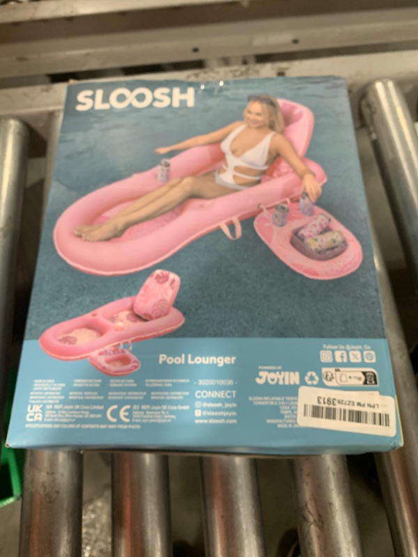 Photo 1 of SLOOSH Pool Floats Lounger Adult, Fabric Pool Floaties Lounge Convertible 2-in-1 Floating Water Floaty with Cup Holders Adjustable Backrest Recliner for Pool Party (Pink)