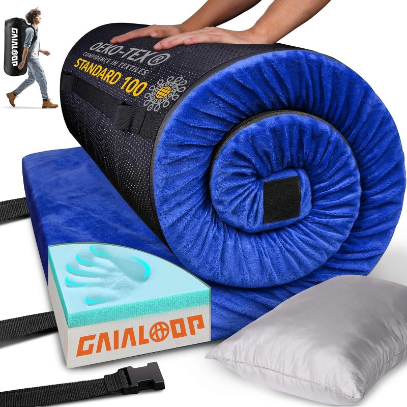 Photo 1 of 3 Inch GAIALOOP Thick Memory Foam Camping Mattress Sleeping Pad [Car/Tent/Cot] Glamping Portable Floor Mat Roll Up Futon Mattress for Guests Sleepover
