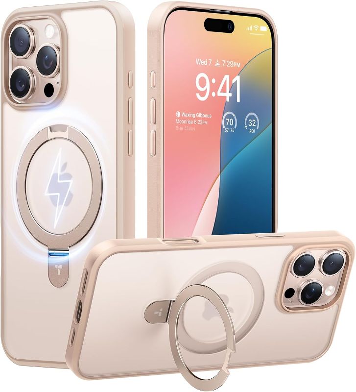 Photo 1 of TORRAS Desert Titanium for iPhone 16 Pro Case Magnetic Stand, [Compatible with MagSafe][Flexible Stable Stand] Mil-Grade Protection Translucent Slim Anti-Scratch Ring Kickstand, Rose Gold 6.3", Ostand