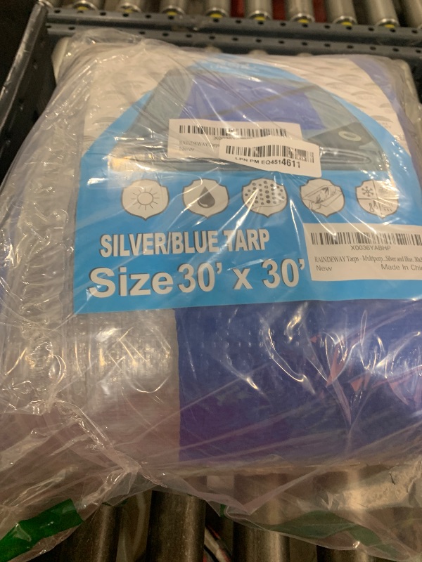 Photo 1 of RAINDEWAY Large Tarps 30x30 Feet, 5.5 Mil - Multipurpose Waterproof Poly Tarp Cover with Metal Grommets and Reinforced Edges, Silver/Blue Tarp