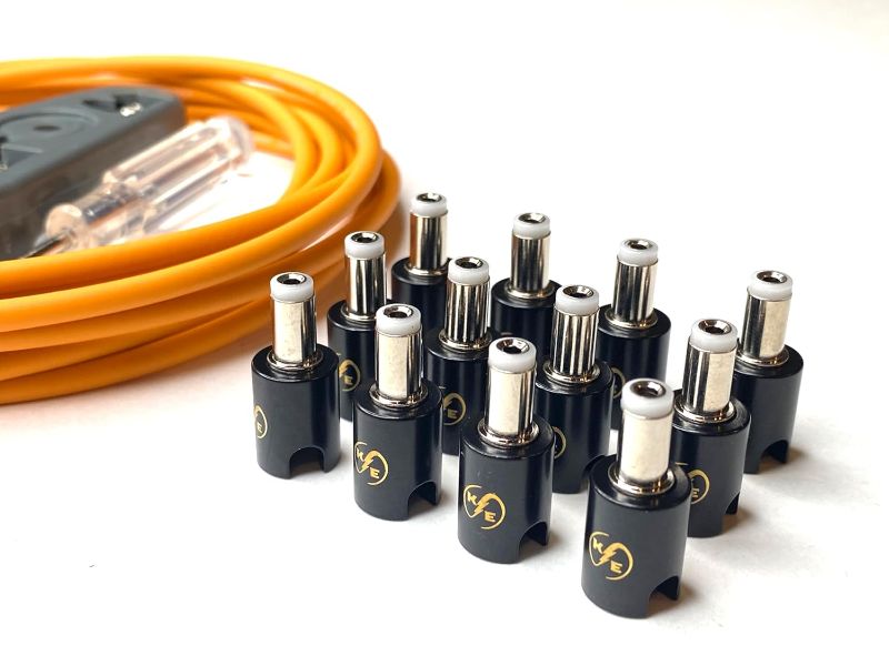 Photo 1 of Solderless Standard DC Barrel DIY Kit, 6 Custom Length Cables for Guitar Effects Pedals (Orange Cable Kit)

