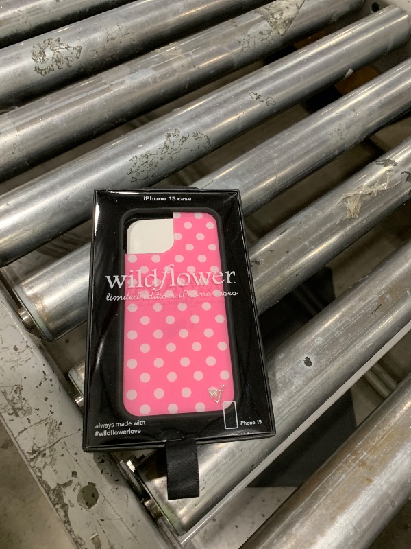 Photo 1 of Wildflower Cases - Pink Polka Dot, Compatible with Apple iPhone 15 | Bright Spotted White Aesthetic Cute Trendy - Protective Black Bumper, 4ft Drop Test Certified, Women Owned Small Business