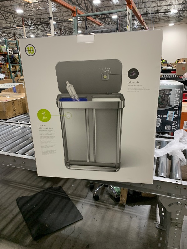 Photo 1 of simplehuman 58 Liter / 15.3 Gallon Rectangular Hands-Free Dual Compartment Recycling Kitchen Step Trash Can with Soft-Close Lid, Brushed Stainless Steel