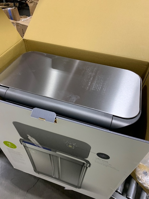 Photo 1 of simplehuman 58 Liter / 15.3 Gallon Rectangular Hands-Free Dual Compartment Recycling Kitchen Step Trash Can with Soft-Close Lid, Brushed Stainless Steel