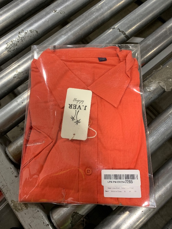 Photo 1 of Mens Linen Shirts Short Sleeve Button Down Shirt Casual Cuban Guayabera Lightweight Summer Beach Solid Tops Coral