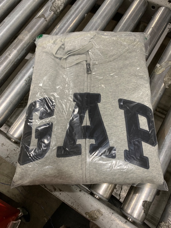 Photo 1 of GAP Factory Men's Full Zip Fleece Logo Hoodie (Light Grey (Black Logo), Large)