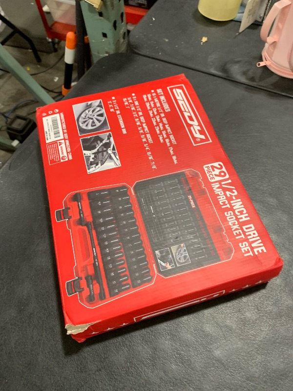 Photo 1 of 29-Piece 1/2" Drive Impact Socket Set, SAE (3/8 to 1 inch) and Metric (10-24mm) Sizes with Extension Bars Standard Deep Socket Set CR-V Material High Durability Impact Wrench