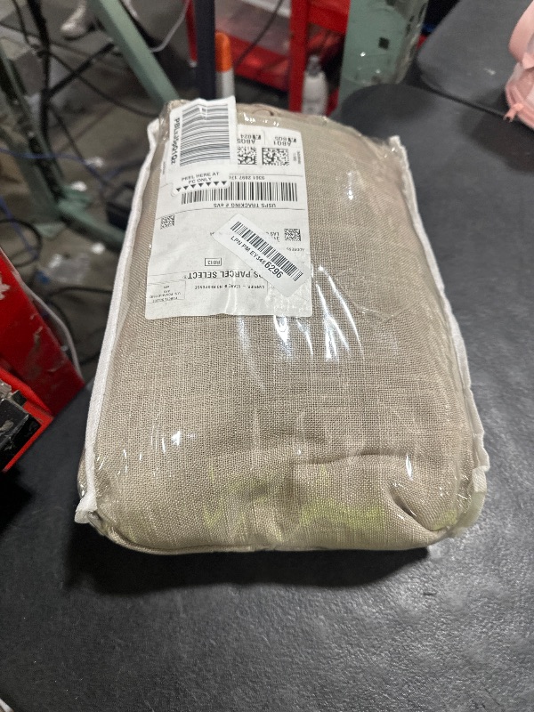Photo 1 of Flax Burlap 90 Inch Pinch Pleated Linen Curtains 2 Panel Set for Living Room Thick Linen Textured Drapes 90 Inches Long Pinch Pleat Drapes Semi Sheer Curtain for Dining Bedroom Office Dark Taupe