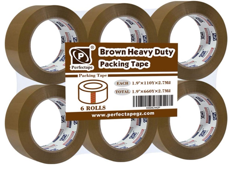 Photo 1 of PERFECTAPE Heavy Duty Brown Packing Tape 6 Rolls, Total 600 Meters, 2.7 mil, 1.88 in x 100m, Ultra Strong, Refills for Moving, Packaging and Shipping(Not Paper Tape)