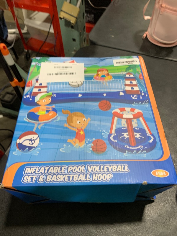 Photo 1 of EagleStone Pool Volleyball Net &Basketball Hoop Inflatable Pool Floats Toys Swimming Water Games for Adults and Kids 8-12 Teens Volleyball Court Poolside Floaties