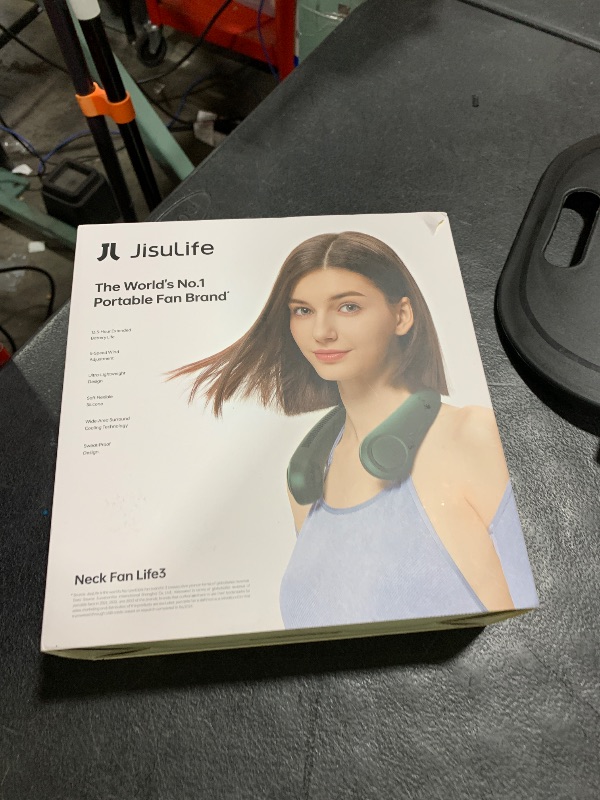 Photo 1 of JISULIFE Portable Neck Fan, Hands Free Bladeless Fan, 5 Speeds, 4000 mAh Battery Operated Wearable Personal Fan, Twistable, Rechargeable, Gift for Women Men-Dark Green