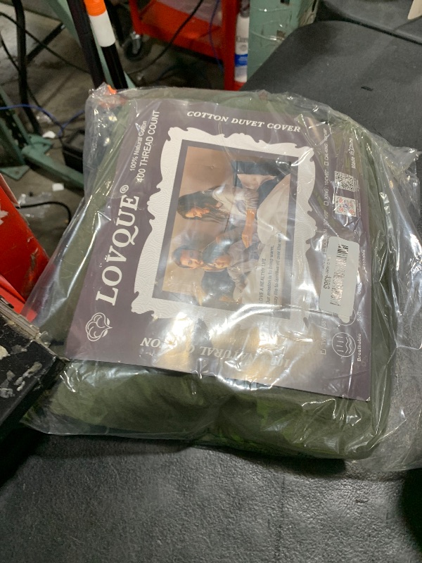 Photo 1 of LOVQUE Olive Green Cotton Duvet Cover Twin Size, Linen Like Natural Bedding Set with Zipper Closure (No Comforter), 68x90 Inches