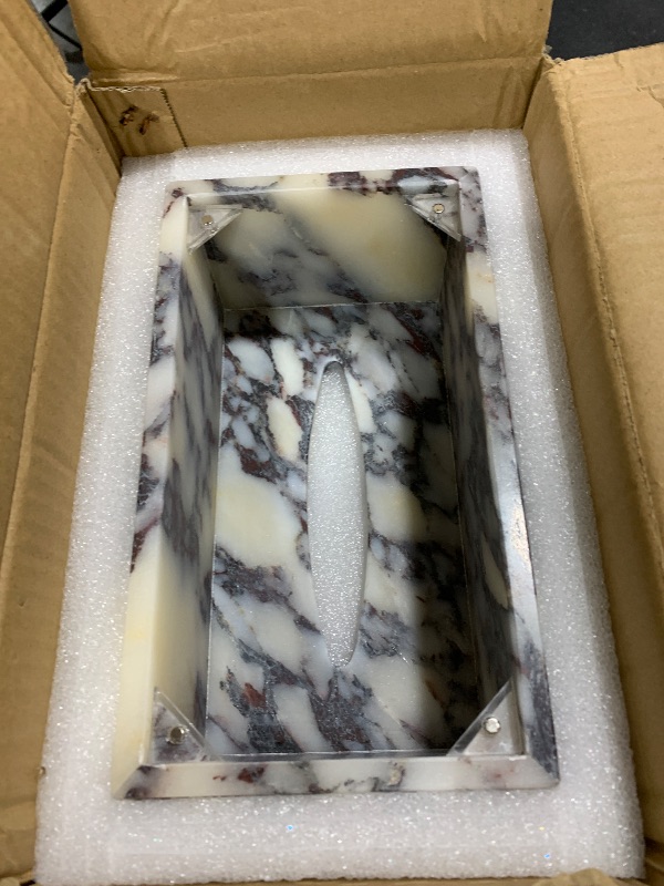 Photo 1 of 25x14x10CM Luxury Marble Tissue Box, for Room Desk Restaurant Stylish Napkin Dispenser(Purple)