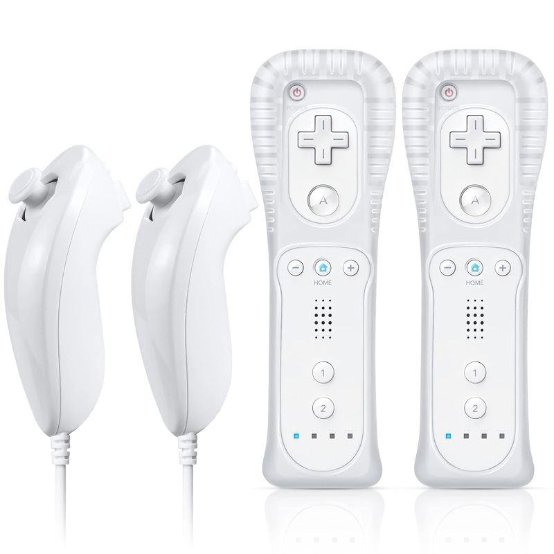 Photo 1 of FASIGO Remote Controller with Nunchuck, Compatible with Nintendo Wii/Wii U, 2 Pack, White