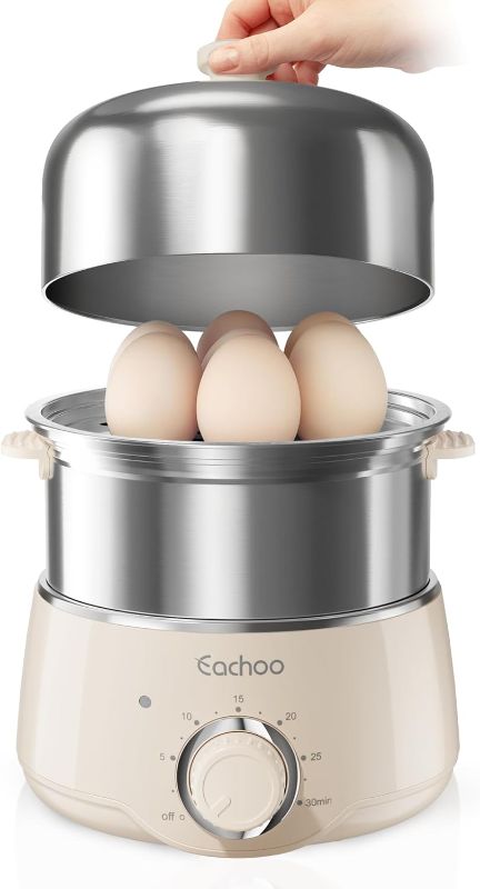 Photo 1 of Hard Boiled Egg Cooker - CACHOO 14-Egg Rapid Stainless Steel Egg Boiler with 30-Min Timer & Auto Shut Off, Compact Electric Vegetable Steamer for Cooking, Dishwasher Safe, Beige