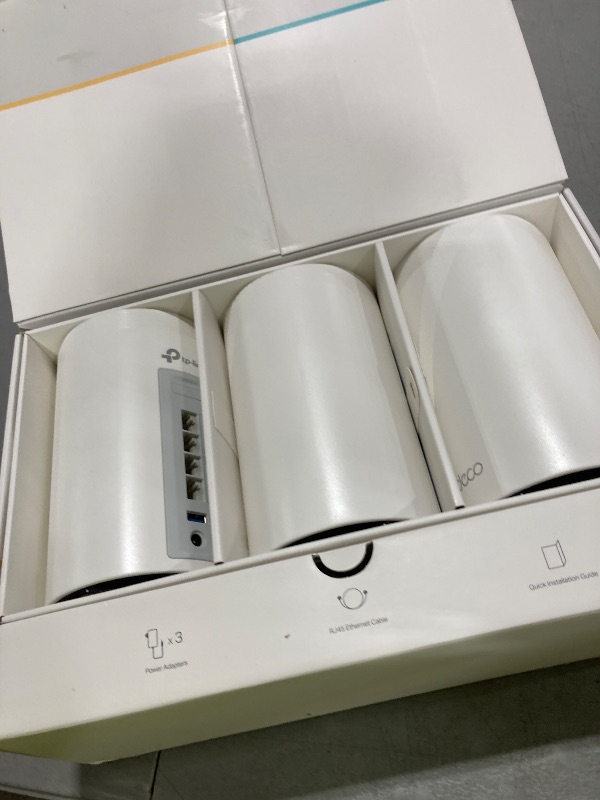 Photo 1 of TP-Link Deco BE63 Tri-Band WiFi 7 BE10000 Whole Home Mesh System - 6-Stream 10 Gbps, 4x2.5G Ports Wired Backhaul, 4X Smart Internal Antennas, VPN, MU-MIMO, HomeShield, Free Expert Support (3-Pack)