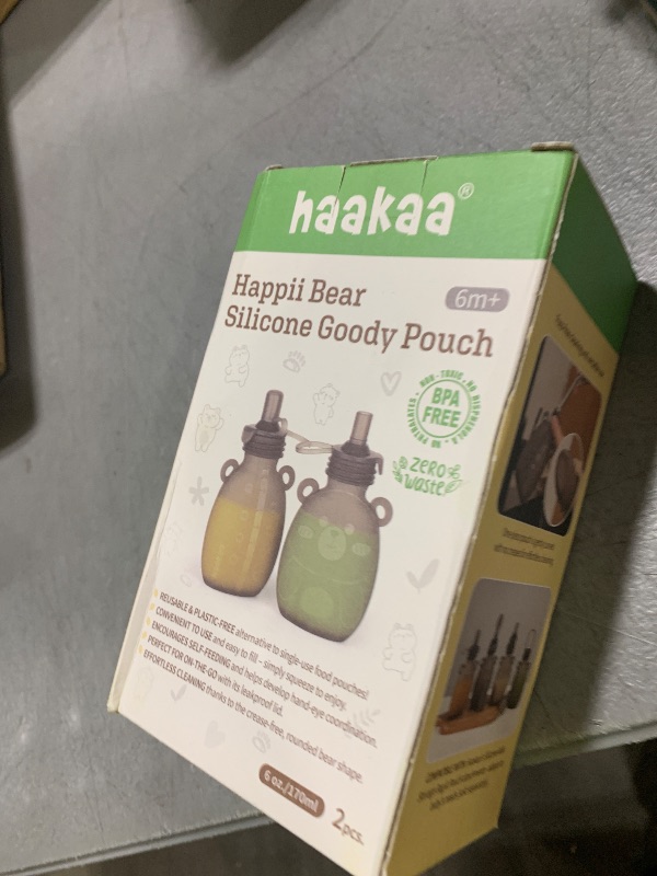 Photo 1 of haakaa Happii Bear Silicone Goody Pouch,Reusable Baby Food Pouches for Homemade Organic Purees, Juices, Smoothies, and Yogurt - Perfect for Toddlers and Kids - 2 Pack, 6oz