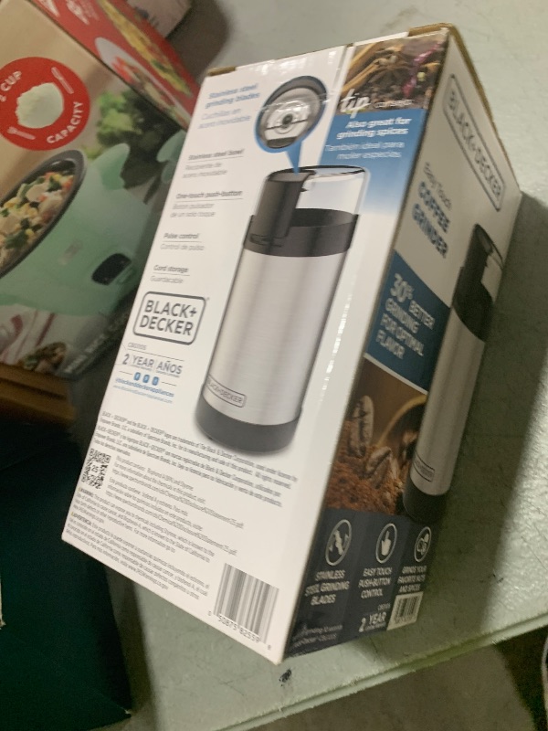 Photo 1 of BLACK+DECKER One Touch Coffee Grinder, 2/3 Cup Coffee Bean Capacity, Spice Grinder, One Touch Push-Button Control -150 Watts -Stainless Steel Blades