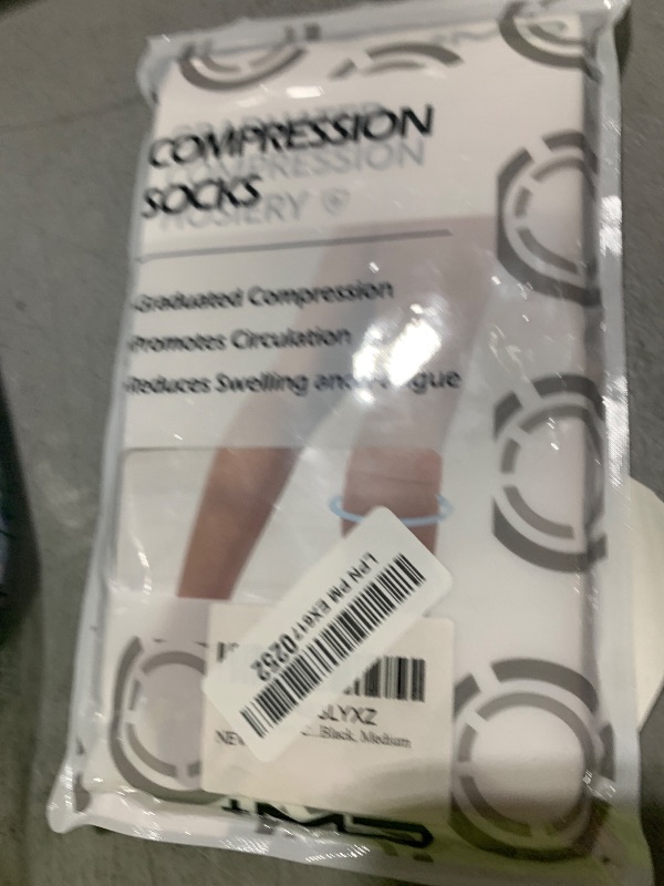 Photo 1 of +MD 2 Pairs Compression Socks for Women & Men Medical Grade 20-30 mmHg, Open-Toe knee High Stocking, Support for edema, Varicose Veins, Nude/ Black, Medium