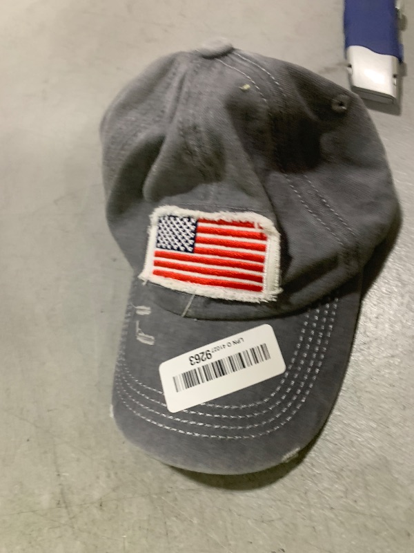 Photo 1 of Distressed Ponytail Hat for Women American-Flag Pony Tail Caps High Bun Grey