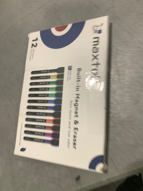 Photo 1 of maxtek Magnetic Whiteboard Markers - 12 Count Colorful Fine Tip Dry Erase Markers with Eraser for Kids, Low Odor Thin Markers for Calendar Boards