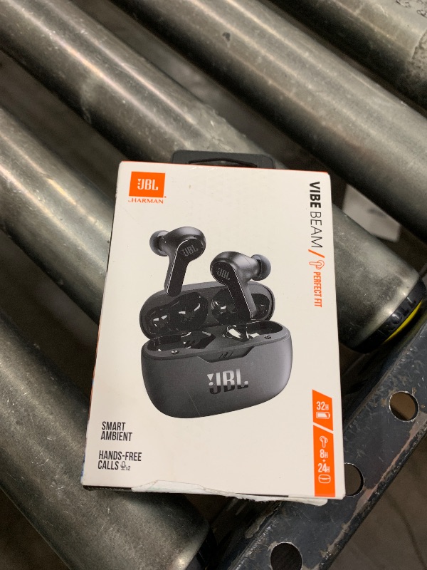 Photo 1 of JBL Vibe Beam - True Wireless JBL Deep Bass Sound Earbuds, Bluetooth 5.2, Water & Dust Resistant, Hands-free call with VoiceAware, Up to 32 hours of battery life (Black)