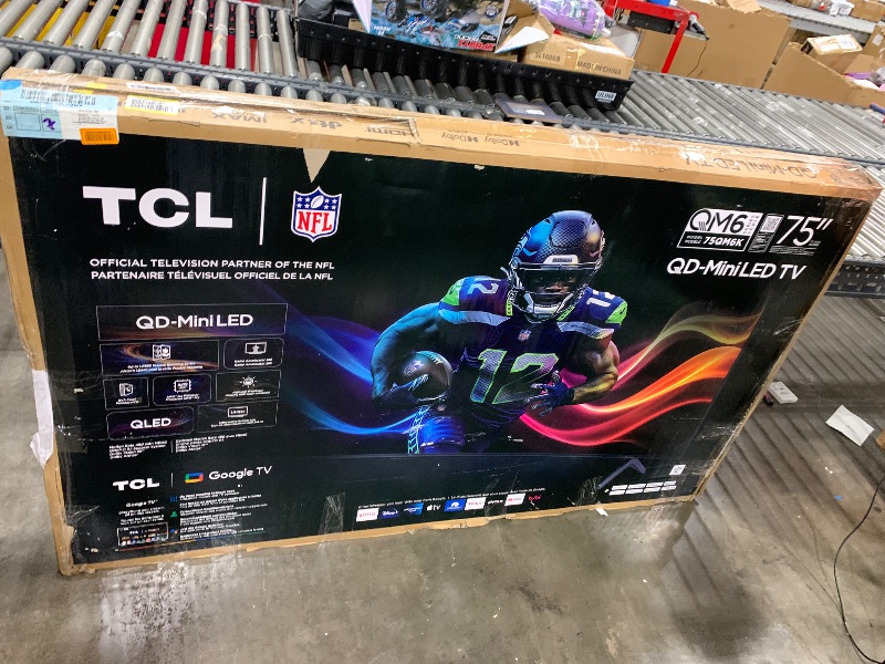 Photo 1 of TCL 75-Inch Class QM6K Series QD-Mini LED 4K UHD Google Smart TV Best Value Mini-LED TV - QLED, 144hz, 288hz Gaming Rate, High Contrast Screen, Onkyo Audio, Dolby Atmos (75QM6K, 2025 Model) *PARTS ONLY*
