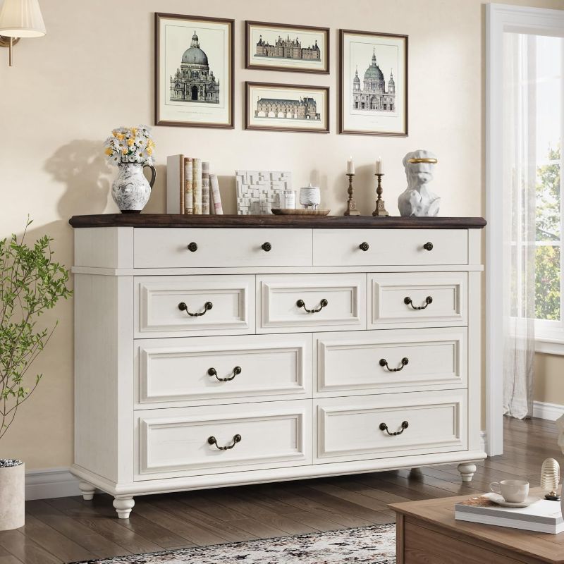 Photo 1 of White 9 Drawer Dresser for Bedroom, Farmhouse Chest of Drawers, Tall Dressers for Bedroom with Deep Storage, Dressers & Chests of Drawers for Living Room, Closet (White, 9-Drawer)
